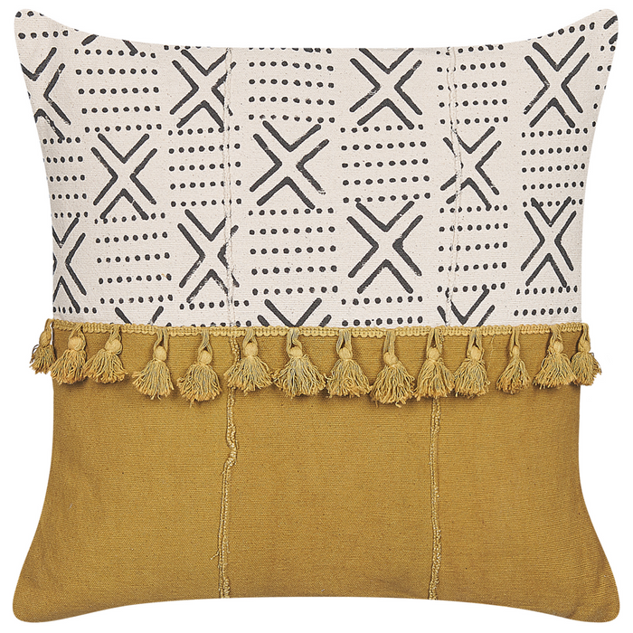 Set di 2 cuscini decorativi cotone bianco e giallo 45 x 45 cm motivo geometrico stampa blocchi stile boho accessori