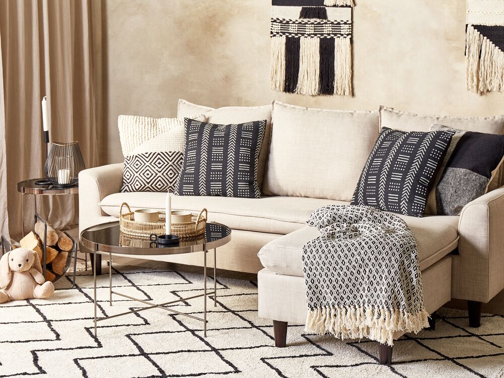 Cuscino decorativo cotone bianco e nero 45 x 45 cm motivo geometrico stampa blocchi stile boho accessori