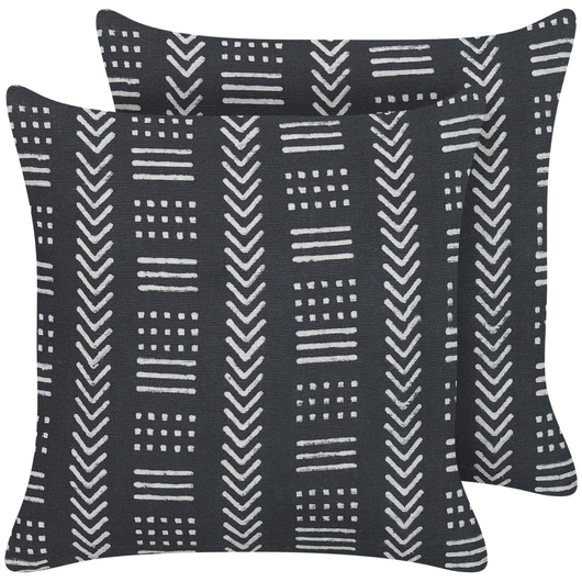 Set di 2 cuscini decorativi cotone bianco e nero 45 x 45 cm motivo geometrico stampa blocchi stile boho accessori