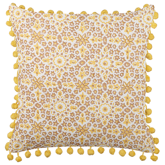 Cuscino decorativo giallo cotone 45 x 45 cm motivo geometrico stampa blocchi stile boho accessori