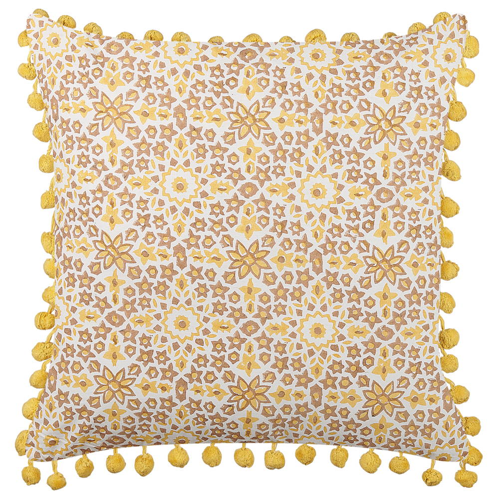 Set di 2 cuscini decorativi giallo cotone 45 x 45 cm motivo geometrico stampa blocchi stile boho accessori
