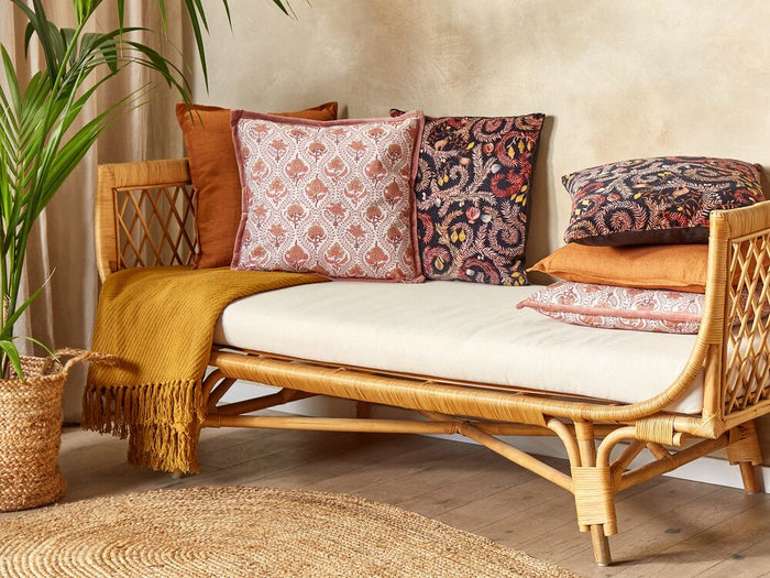 Cuscino decorativo cotone motivo floreale 45 x 45 cm bordino decorativo rivestimento sfoderabile accessori decorativi