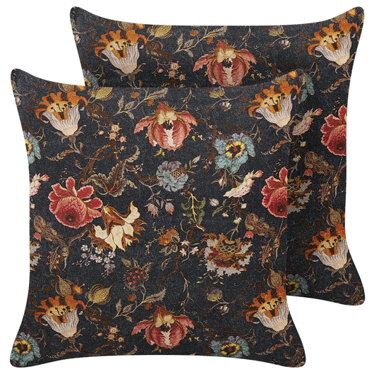 Set di 2 cuscini decorativi velluto multicolore 45 x 45 cm velluto motivo floreale moderno glamour decor