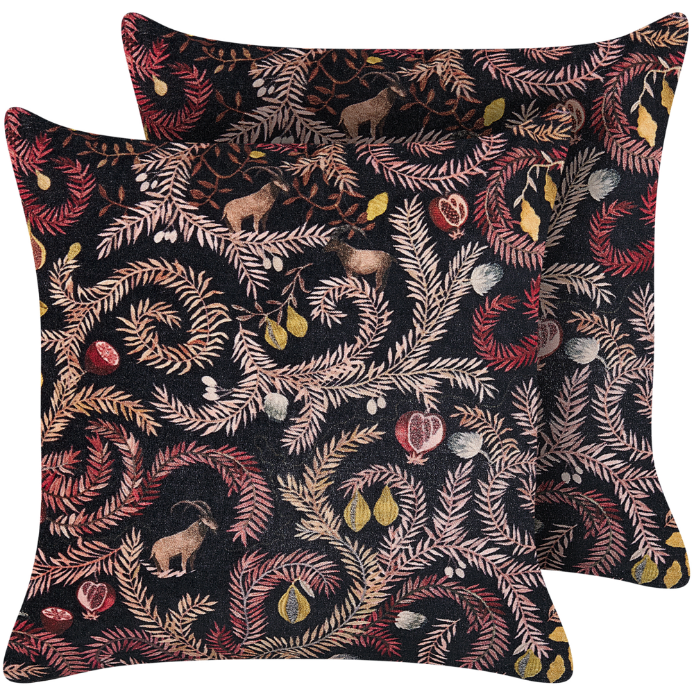 Set di 2 cuscini decorativi nero rosa velluto 45 x 45 cm velluto motivo botanico decoro moderno glamour