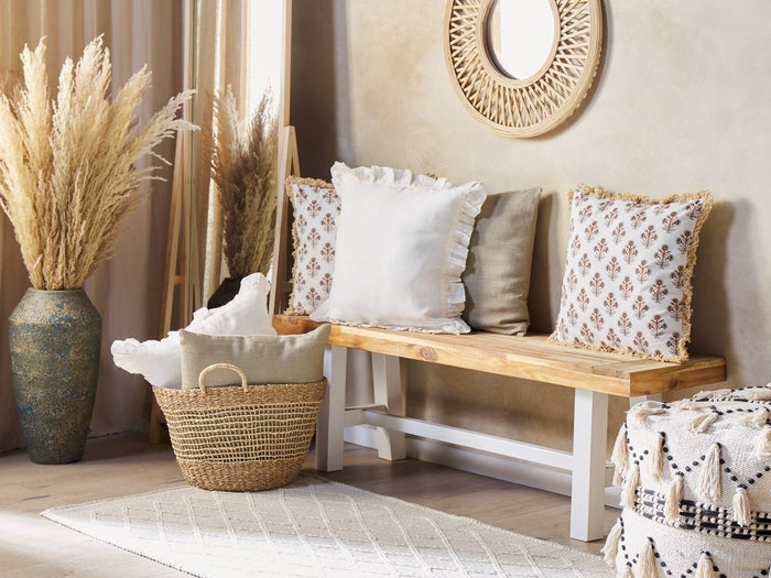 Set di 2 cuscini decorativi cotone motivo floreale 45 x 45 cm nappe decorative rivestimento sfoderabile accessori decorativi