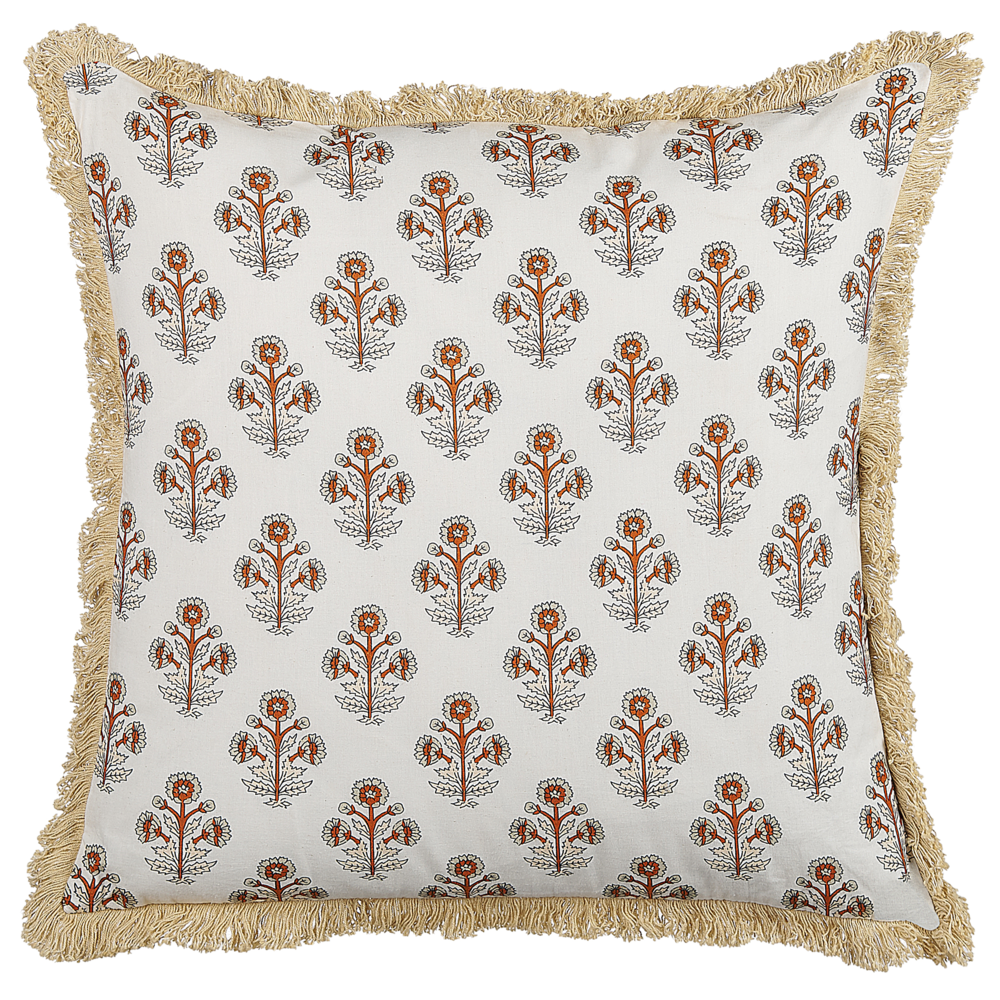 Set di 2 cuscini decorativi cotone motivo floreale 45 x 45 cm nappe decorative rivestimento sfoderabile accessori decorativi