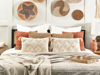 Cuscino decorativo cotone beige 35 x 55 cm tinta unita con nappe stile boho accessori