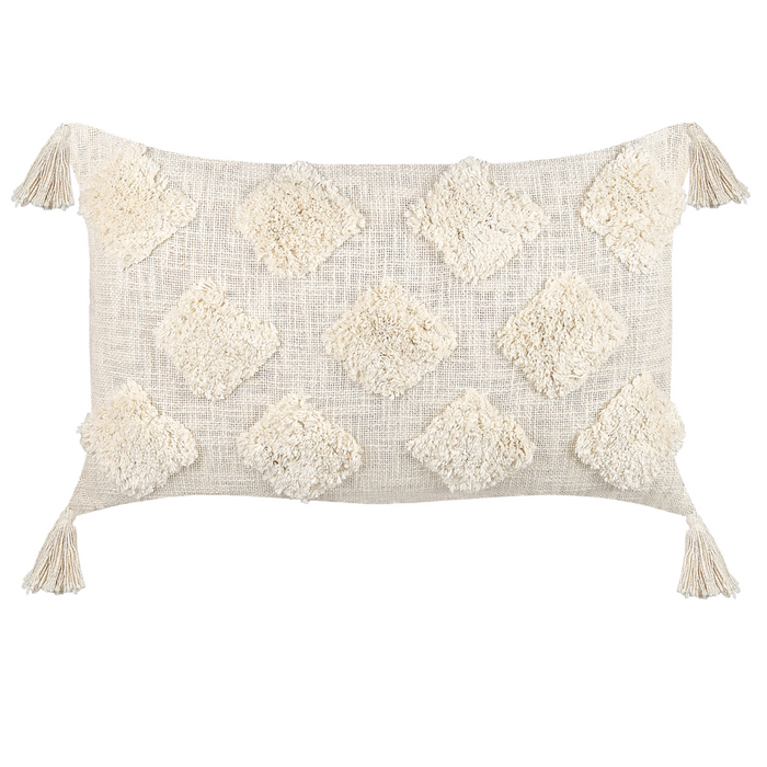 Cuscino decorativo cotone beige 35 x 55 cm tinta unita con nappe stile boho accessori