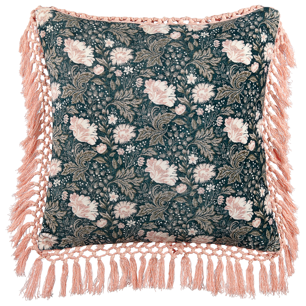 Set di 2 cuscini decorativi blu rosa velluto 45 x 45 cm velluto motivo fiore frange moderno glamour decor