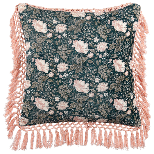 Set di 2 cuscini decorativi blu rosa velluto 45 x 45 cm velluto motivo fiore frange moderno glamour decor