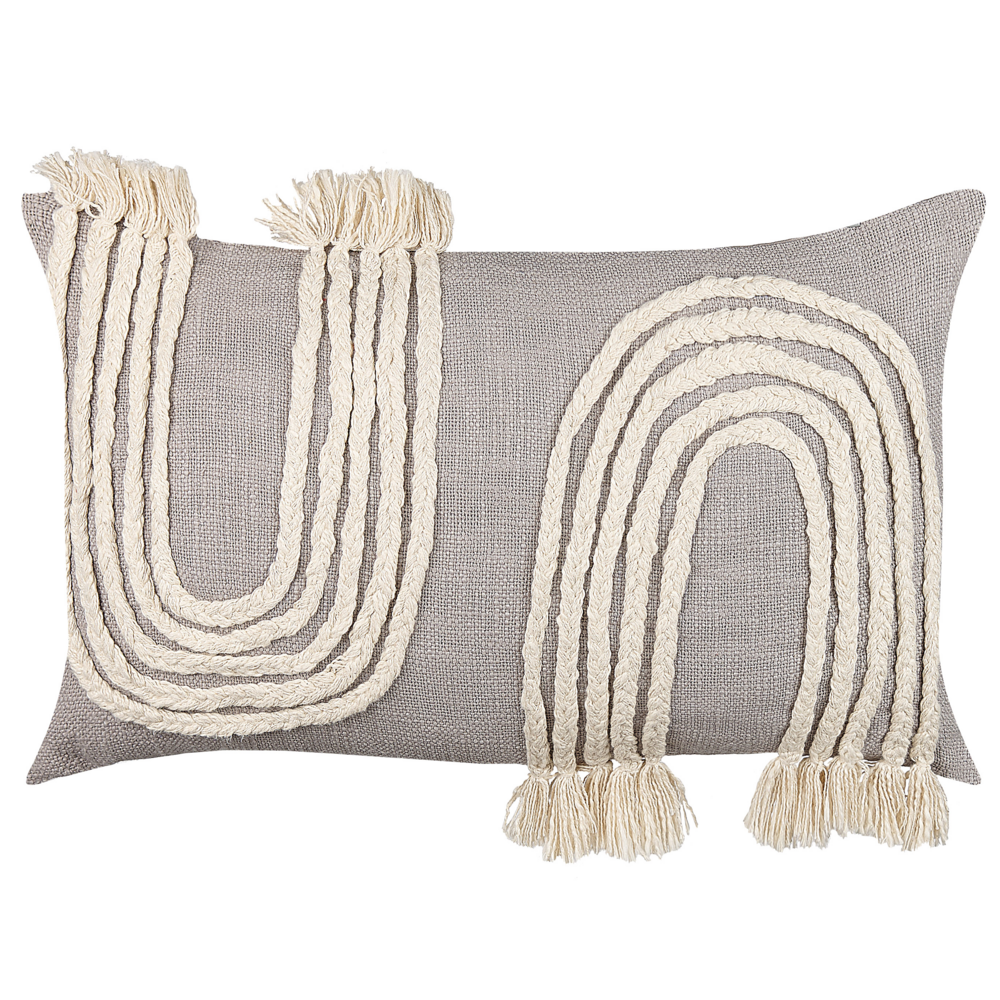 Cuscino decorativo cotone grigio e beige 35 x 55 cm motivo geometrico con nappe accessori stile boho