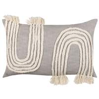 Cuscino decorativo cotone grigio e beige 35 x 55 cm motivo geometrico con nappe accessori stile boho