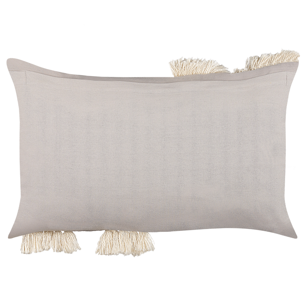 Cuscino decorativo cotone grigio e beige 35 x 55 cm motivo geometrico con nappe accessori stile boho
