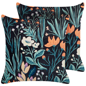 Set di 2 cuscini decorativi nero verde velluto 45 x 45 cm velluto motivo fiore moderno glamour decor