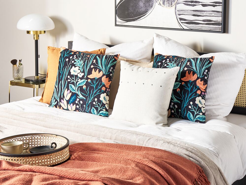 Cuscino decorativo nero verde velluto 45 x 45 cm velluto motivo fiore moderno glamour decor