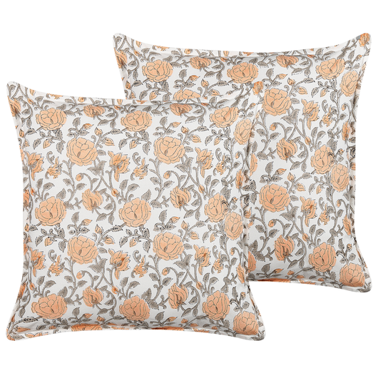 Set di 2 cuscini cotone multicolore motivo floreale 45 x 45 cm nappe decorative rivestimento sfoderabile accessori decorativi