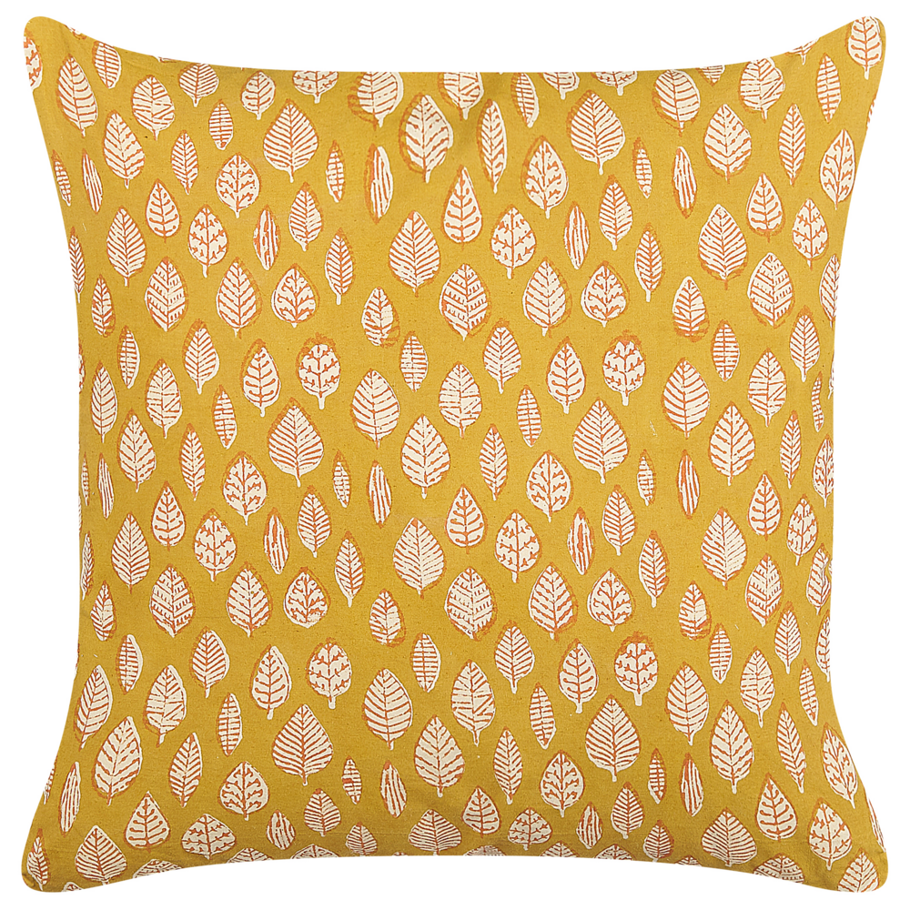 Cuscino decorativo cotone con motivo a foglie 45 x 45 cm nappe decorative rivestimento sfoderabile accessori decorativi