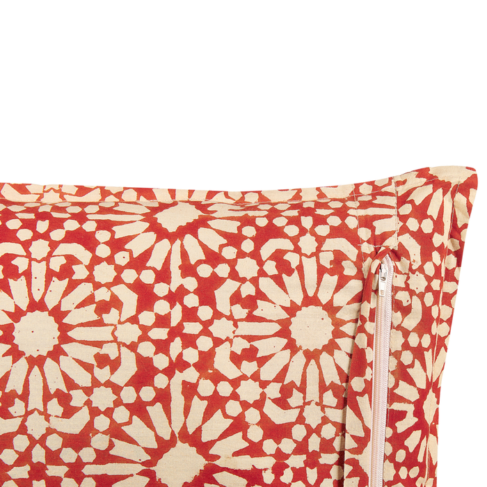 Cuscino decorativo rosso panna cotone motivo geometrico 45 x 45 cm folk design decor accessori