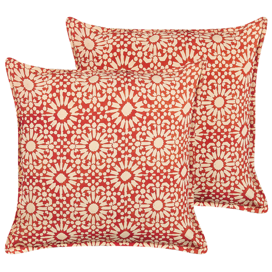 Set di 2 cuscini decorativi rosso panna cotone motivo geometrico 45 x 45 cm complementi d'arredo design folk