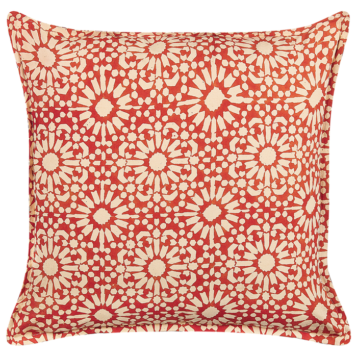 Set di 2 cuscini decorativi rosso panna cotone motivo geometrico 45 x 45 cm complementi d'arredo design folk