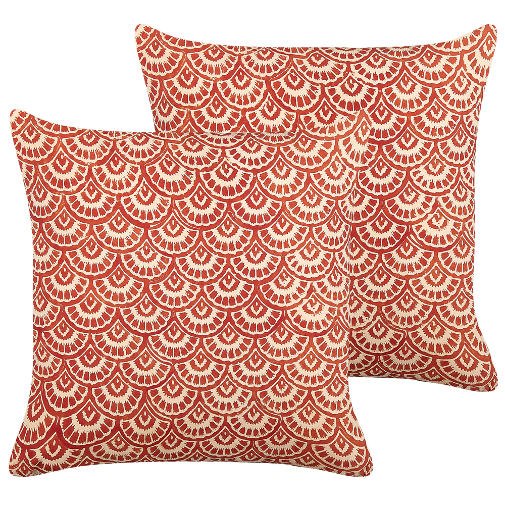 Set di 2 cuscini decorativi rosso cotone motivo geometrico 45 x 45 cm complementi d'arredo dal design retrò