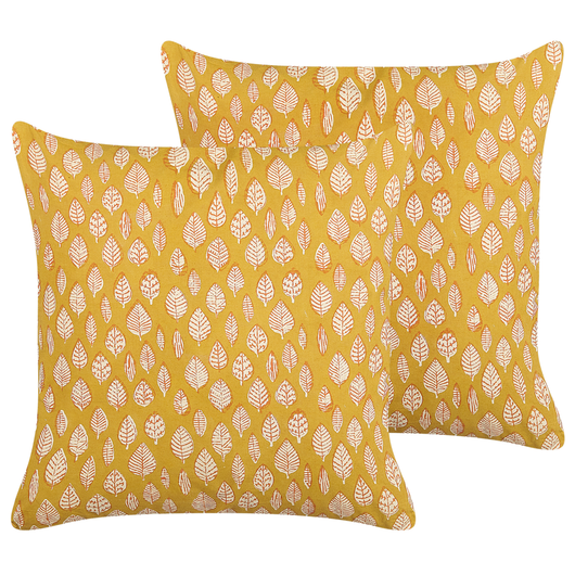 Set di 2 cuscini decorativi motivo foglia di cotone 45 x 45 cm nappe decorative rivestimento sfoderabile accessori decorativi