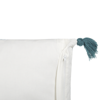 Cuscino decorativo bianco e blu cotone 45 x 45 cm motivo floreale nappe fatto a mano rivestimento sfoderabile con imbottitura boho style