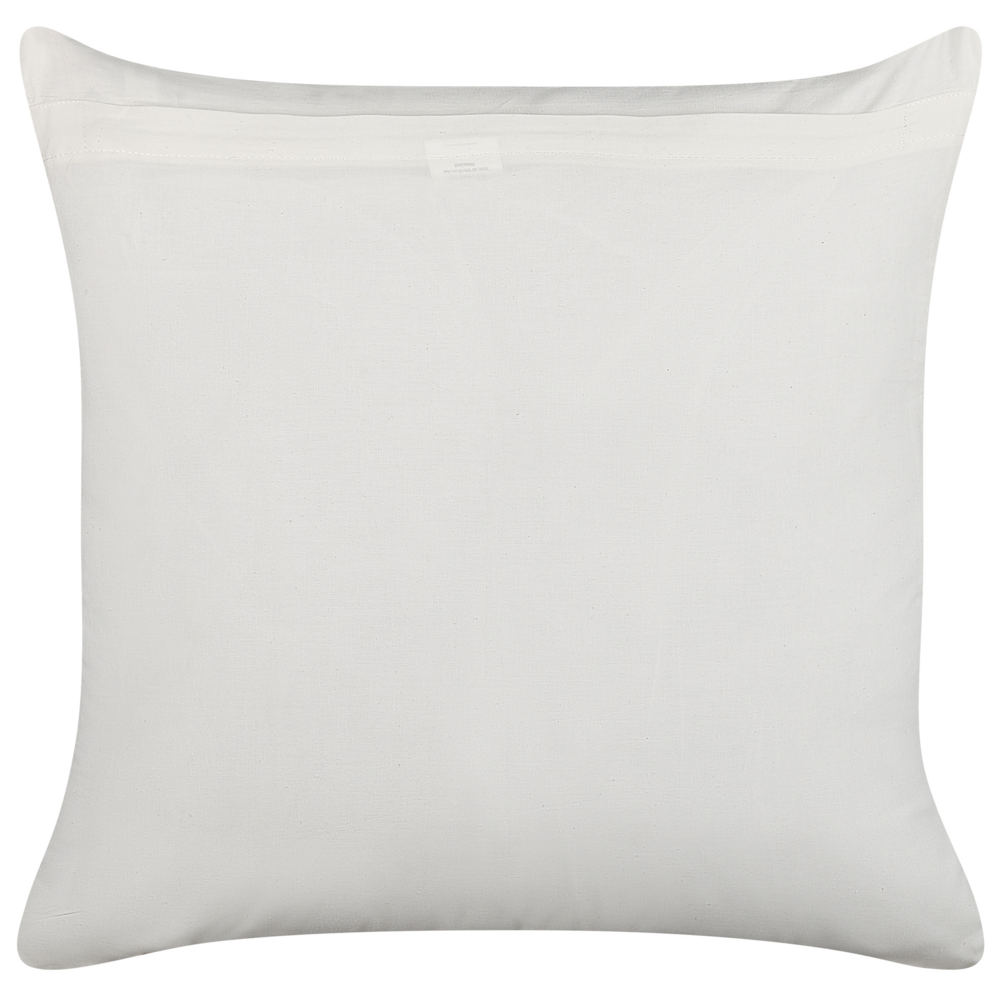 Cuscino decorativo cotone bianco e giallo 45 x 45 cm motivo floreale fatto a mano rivestimento sfoderabile con imbottitura boho style