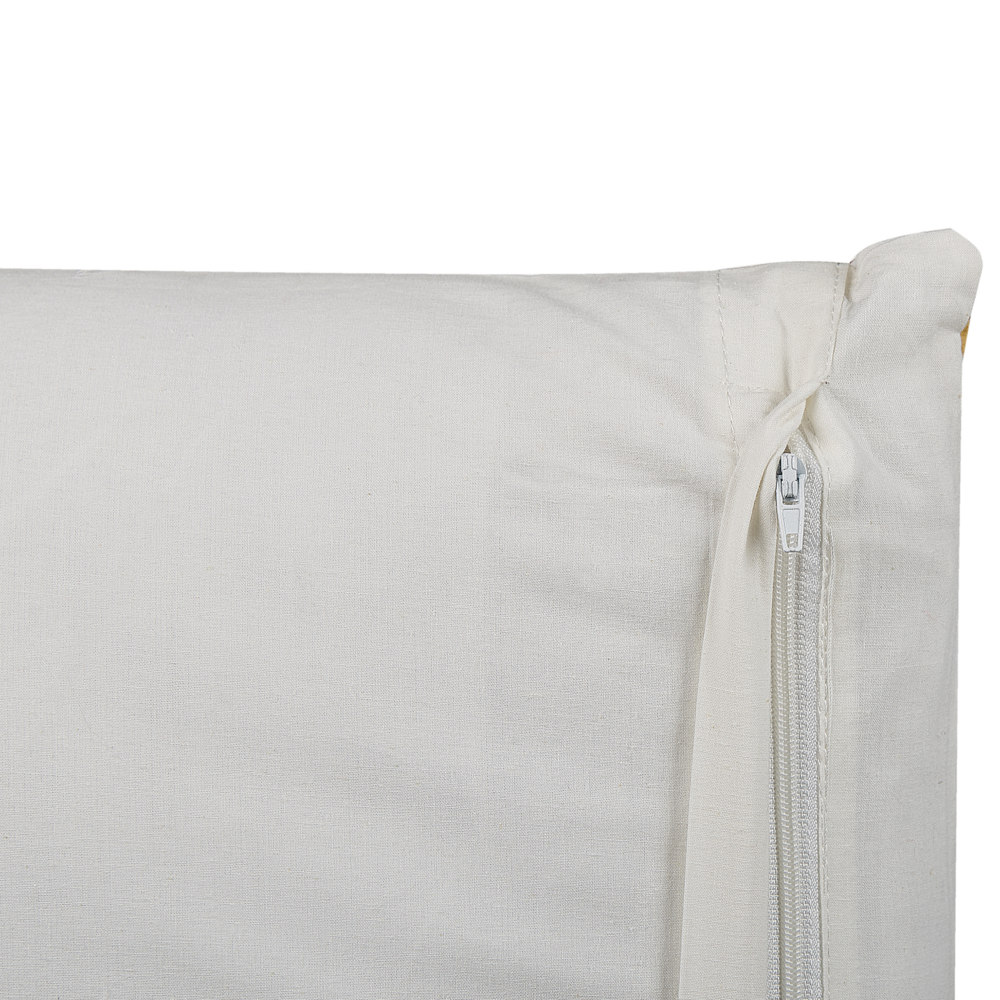 Cuscino decorativo cotone bianco e giallo 45 x 45 cm motivo floreale fatto a mano rivestimento sfoderabile con imbottitura boho style