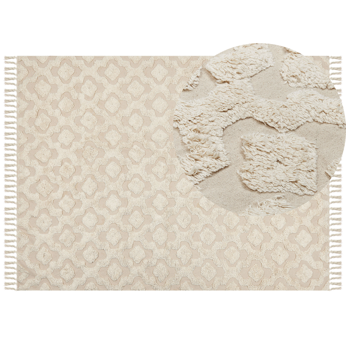 Tappeto in cotone beige 160 x 230 cm motivo geometrico trapuntato minimalista soggiorno camera da letto