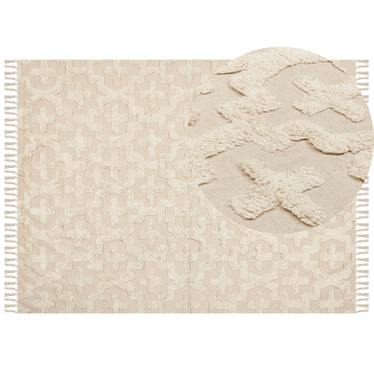 Tappeto in cotone beige 160 x 230 cm motivo geometrico trapuntato minimalista soggiorno camera da letto