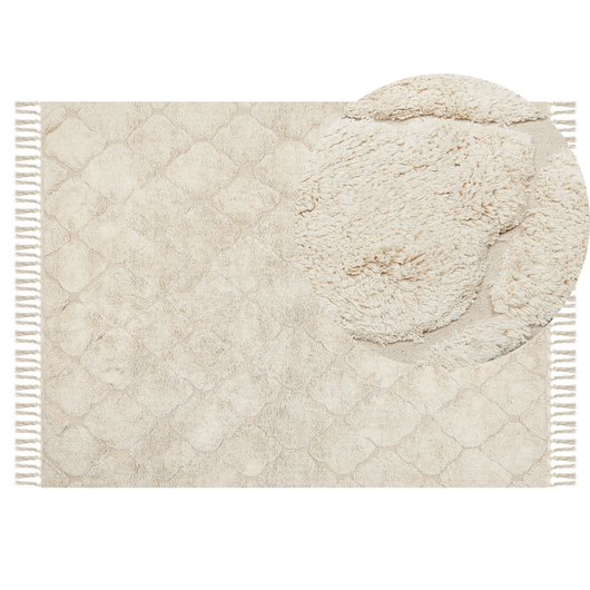 Tappeto in cotone beige 140 x 200 cm minimalista trapuntato a pelo lungo motivo geometrico soggiorno camera da letto