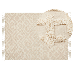 Tappeto in Cotone Beige 140 x 200 cm Minimalista Shaggy Trapuntato motivo Geometrico soggiorno camera da Letto