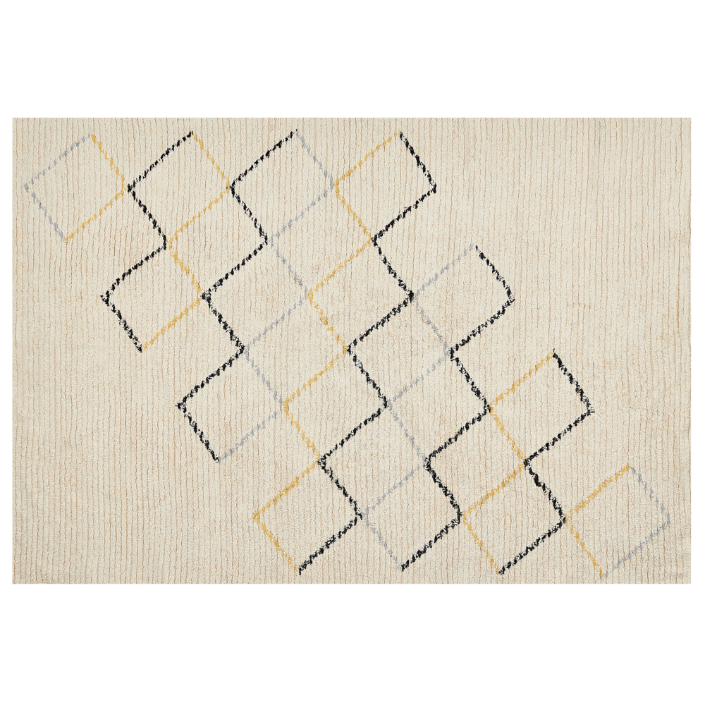 Tappeto in cotone beige 140 x 200 cm minimalista fatto a mano motivo geometrico soggiorno camera da letto