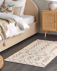 Tappeto beige e rosa in cotone 80 x 150 cm motivo geometrico rettangolare soggiorno camera da letto