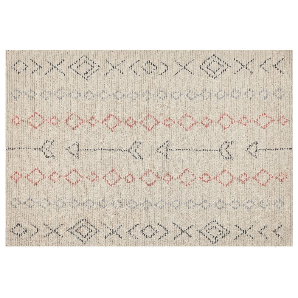 Tappeto in cotone beige 140 x 200 cm minimalista fatto a mano motivo geometrico soggiorno camera da letto