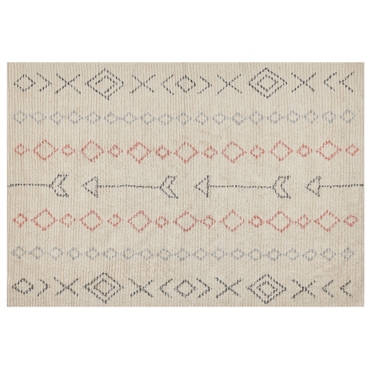 Tappeto in cotone beige 140 x 200 cm minimalista fatto a mano motivo geometrico soggiorno camera da letto