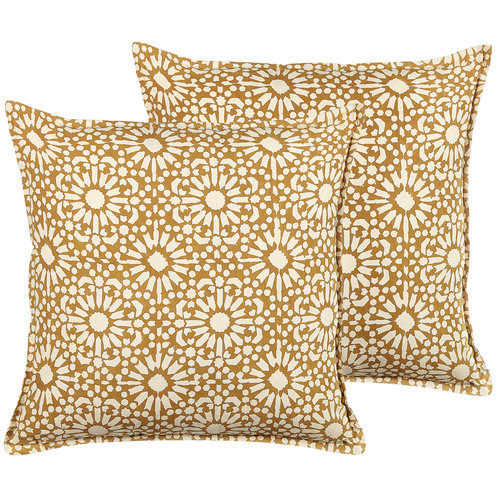 Set di 2 cuscini decorativi cotone beige 45 x 45 cm motivo geometrico fatto a mano rivestimento sfoderabile con imbottitura stile boho