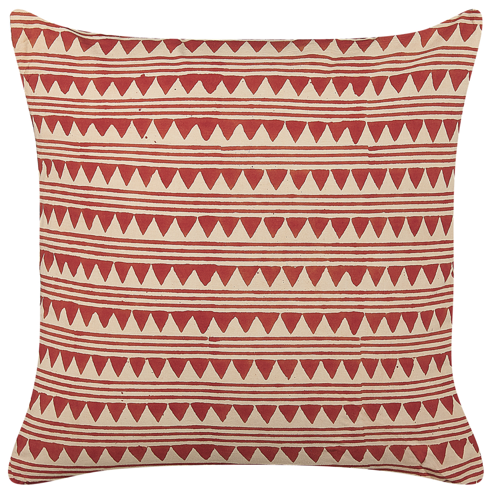 Set di 2 cuscini decorativi rosso e beige cotone 45 x 45 cm motivo geometrico fatto a mano rivestimento sfoderabile con imbottitura boho style