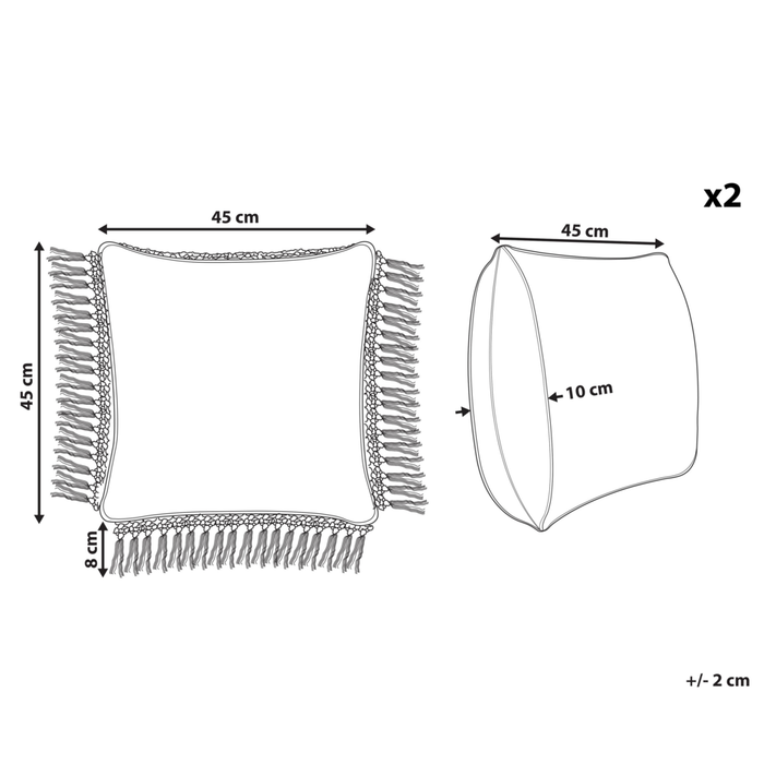 Set di 2 cuscini decorativi bianchi e blu cotone 45 x 45 cm motivo floreale con frange fatti a mano fodera rimovibile con imbottitura stile boho