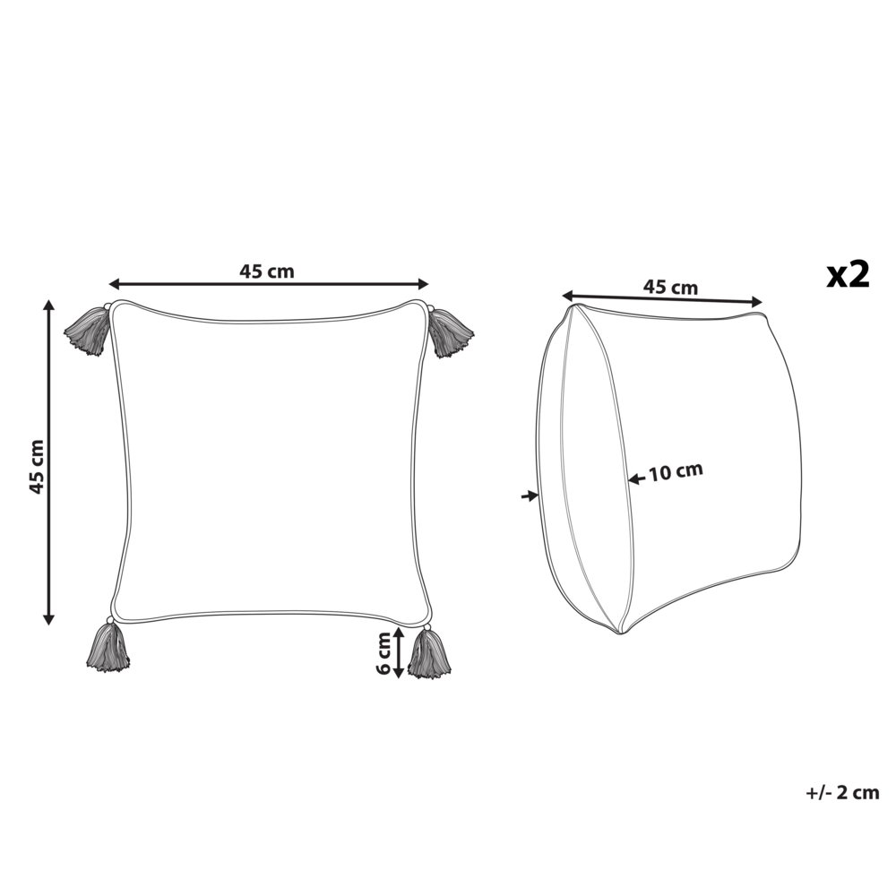 Set di 2 cuscini decorativi bianchi e blu cotone 45 x 45 cm motivo floreale nappe fatto a mano rivestimento sfoderabile con imbottitura stile boho