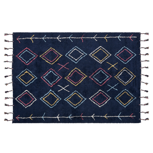 Tappeto nero 140 x 200 cm cotone disegno geometrico soggiorno camera da letto