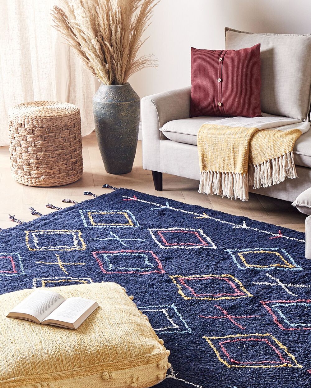 Tappeto nero 160 x 230 cm cotone disegno geometrico soggiorno camera da letto