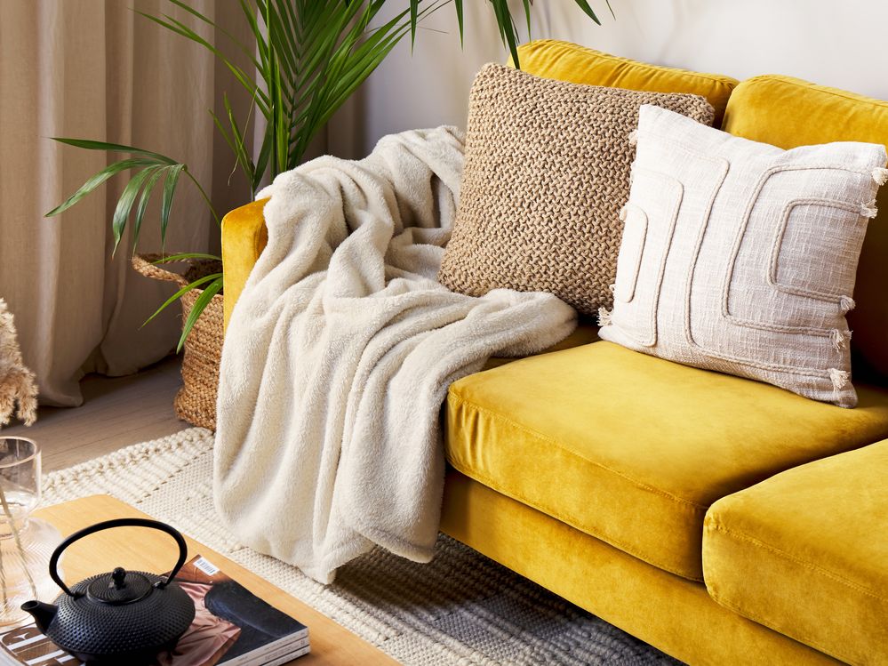 Coperta beige 125 x 150 cm soggiorno camera da letto accessorio divano