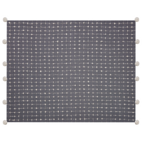 Coperta in cotone grigio con pompon 125 x 150  stile boho soggiorno camera da letto accessorio divano