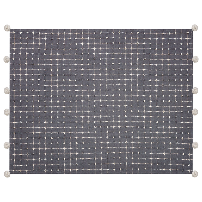 Coperta in cotone grigio con pompon 125 x 150  stile boho soggiorno camera da letto accessorio divano