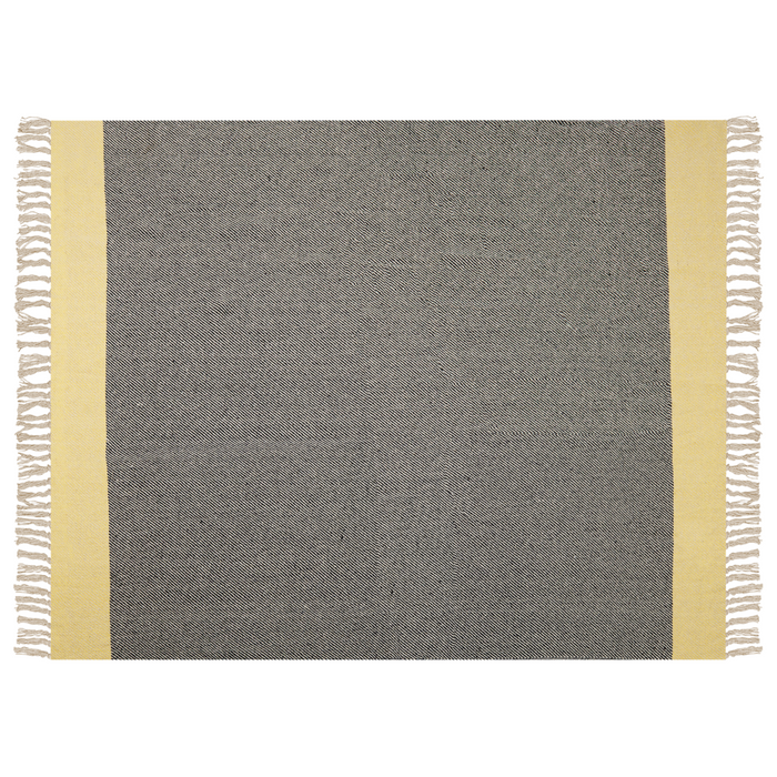 Coperta in cotone grigio e giallo con frange 125 x 150 cm stile boho soggiorno camera da letto accessorio divano