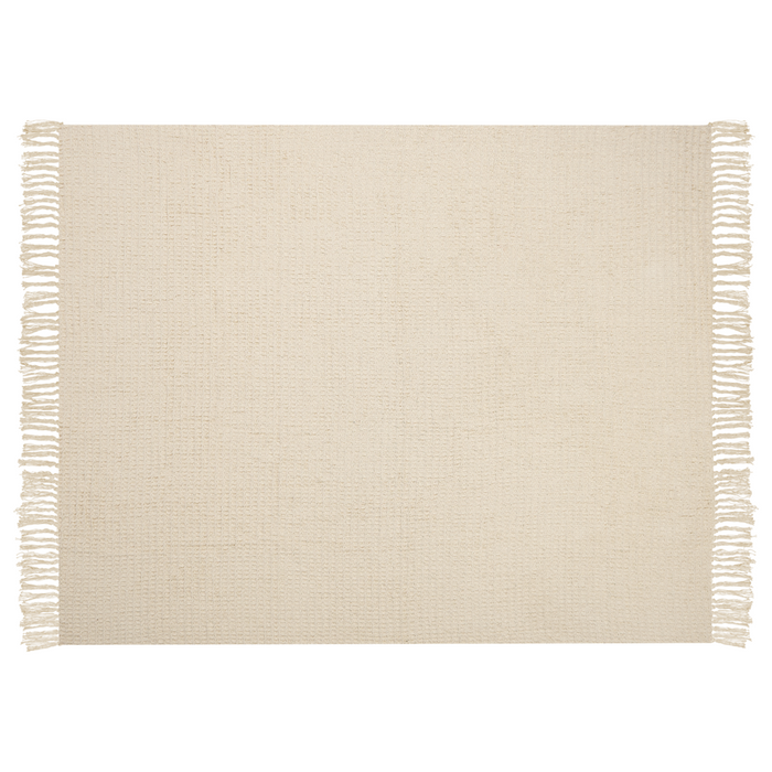 Coperta in cotone beige con frange 125 x 150 cm stile boho soggiorno camera da letto accessorio divano