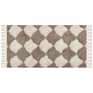 Tappeto in cotone con nappe e motivo a geometrico marrone e beige 80 x 150 cm soggiorno camera da letto