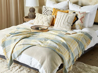 Coperta a quadri verdi e gialli in cotone con frange fatta a mano 125 x 150 cm soggiorno camera da letto divano plaid copriletto